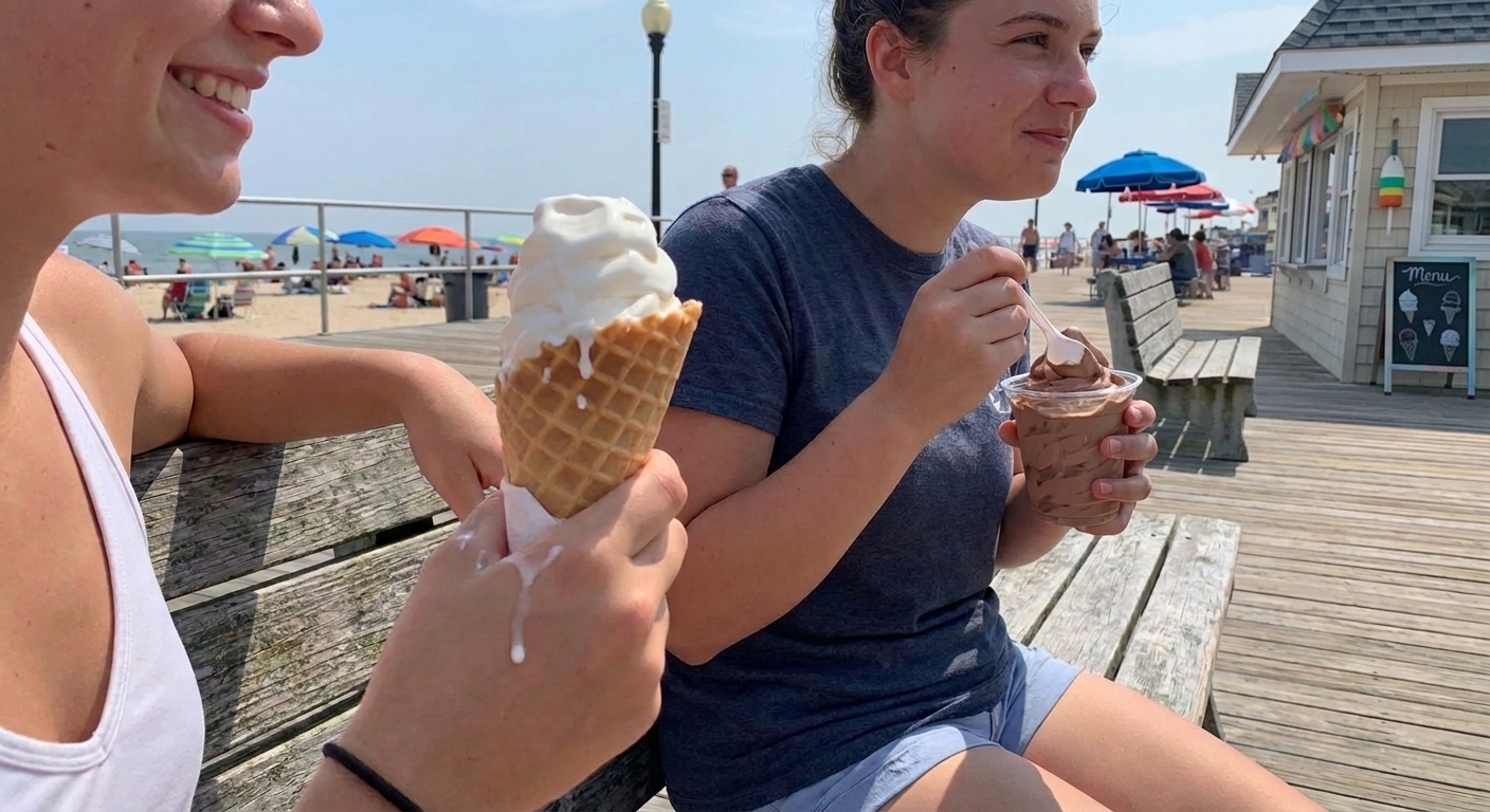 Soft serve ice cream in Manasquan served in a cone and a cup, highlighting the choice between the two.